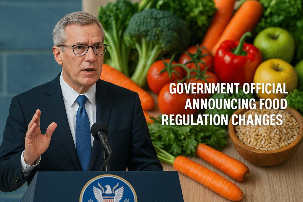 Government official announcing food regulation changes.