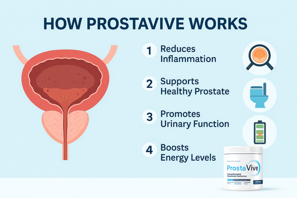 Illustration showing how ProstaVive supports prostate and urinary function