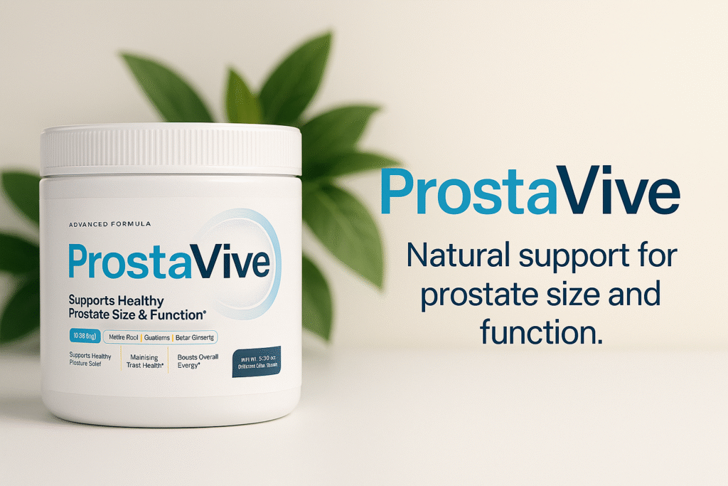 ProstaVive supplement jar with natural background promoting prostate health