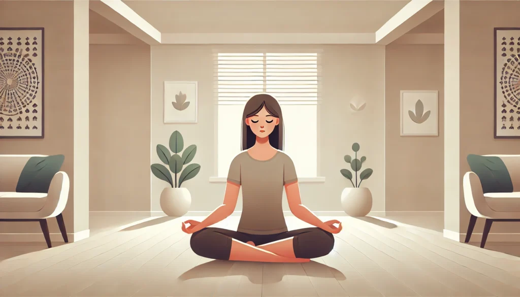 person meditating indoors in minimalist style