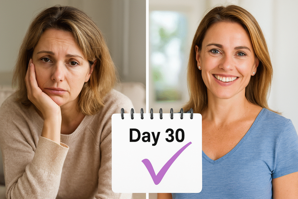 Before and after transformation of a Neotonics user named Ana.