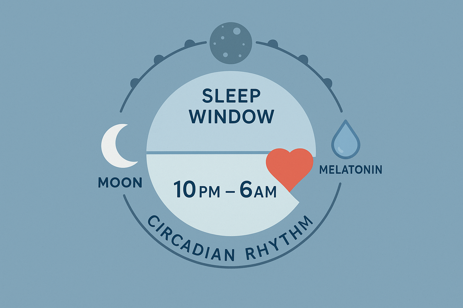 Infographic showing ideal sleep timing aligned with circadian rhythms and cardiovascular benefits.