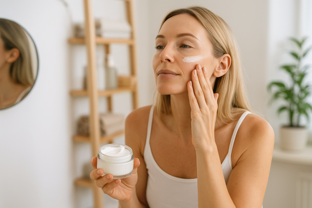Woman Applying Collagen-Boosting Skincare