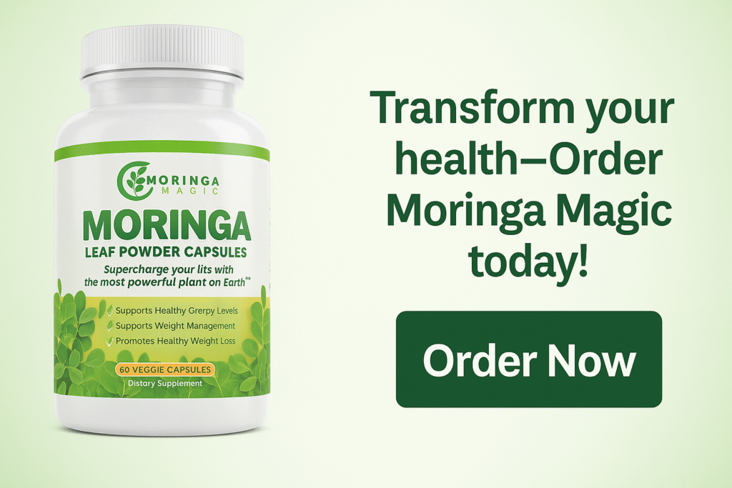 Moringa Magic bottle with order now button and 60-day guarantee