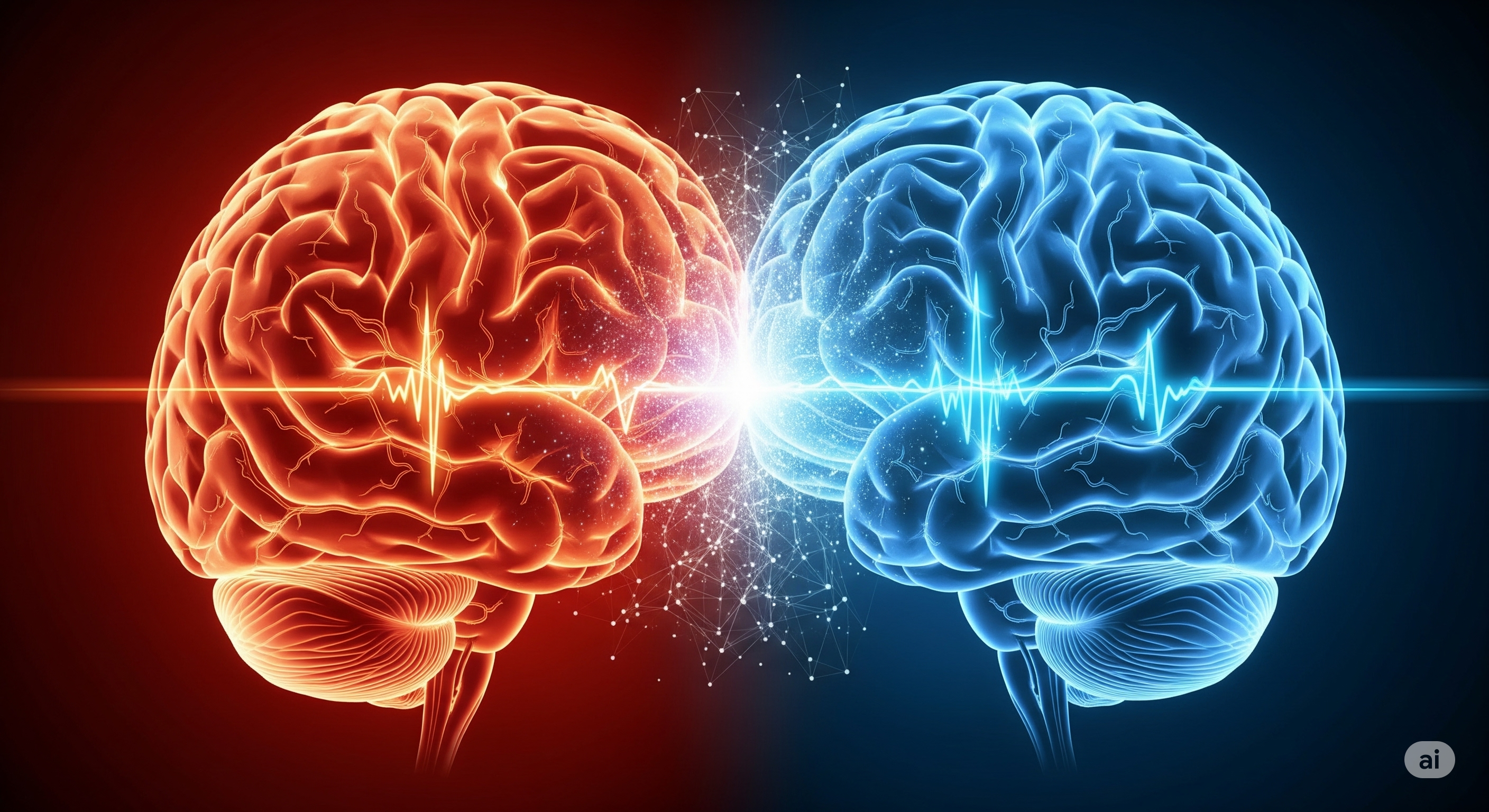 Artist's rendering of the brain showing the vasodilation and vasoconstriction effects of contrast therapy on neurological health.