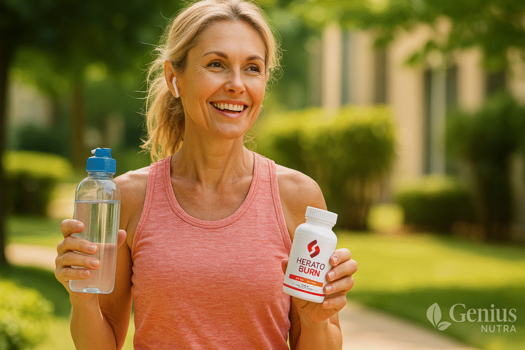 Woman in her 30s showing energy and vitality after using HepatoBurn