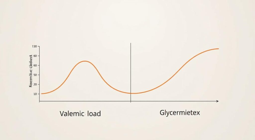 A clear, well-lit diagram showcasing the relationship between glycemic load and glycemic index. In the foreground, two distinct curves representing the glycemic load and glycemic index scales, with numerical values and labels. The middle ground features a grid of various food items, positioned along the curves to illustrate their respective glycemic properties. The background is a clean, minimalist space, allowing the diagram to take center stage. The overall tone is informative and visually engaging, conveying the key concepts in a straightforward, easy-to-understand manner. A clear, well-lit diagram showcasing the relationship between glycemic load and glycemic index. In the foreground, two distinct curves representing the glycemic load and glycemic index scales, with numerical values and labels. The middle ground features a grid of various food items, positioned along the curves to illustrate their respective glycemic properties. The background is a clean, minimalist space, allowing the diagram to take center stage. The overall tone is informative and visually engaging, conveying the key concepts in a straightforward, easy-to-understand manner.