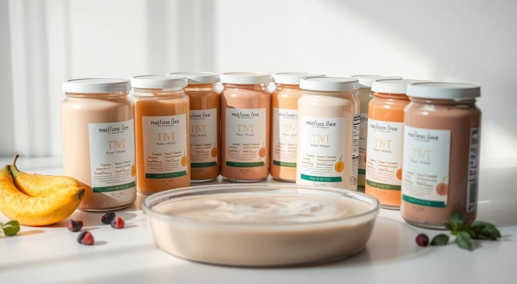 A close-up shot of an assortment of nutritious meal replacement shakes in a variety of flavors, arranged neatly on a clean, white surface. The shakes are presented in sleek, modern containers with minimalist labels, conveying a sense of health and wellness. Soft, diffused lighting illuminates the scene, creating a calming and inviting atmosphere. The composition emphasizes the visual appeal and benefits of these shakes as a convenient and effective weight loss solution for women.
