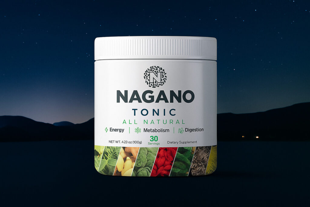 Bottle of Nagano Tonic weight loss supplement with nighttime imagery Bottle of Nagano Tonic weight loss supplement with nighttime imagery