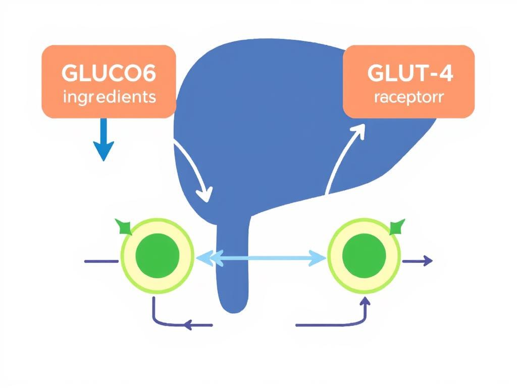 Diagram showing how GLUCO6 works with GLUT-4 receptors Diagram showing how GLUCO6 works with GLUT-4 receptors