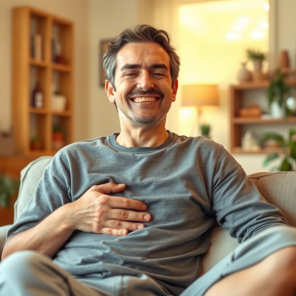 Person with improved digestive health Person with improved digestive health