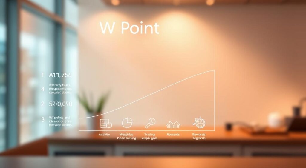 A crisp, clean infographic showcasing the WW points system. In the foreground, a simplified graph or chart illustrating the key metrics and thresholds of the program, rendered in a minimal, data-driven style with clean lines and an elegant color palette. The middle ground features subtle icons or graphics representing the different components of the system, such as activity tracking, weight loss goals, and rewards. In the background, a soft, blurred backdrop suggests a modern, technology-inspired environment, with hints of geometric patterns or data visualizations to reinforce the scientific and analytical nature of the system. Warm, directional lighting casts a thoughtful, educational tone, inviting the viewer to understand the logic and principles behind the WW points concept.