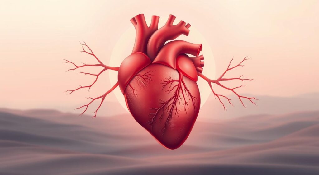 A detailed, anatomical illustration of a healthy human heart in the foreground, surrounded by a halo-like glow representing its vital energy. In the middle ground, delicate blood vessels branch out, symbolizing the cardiovascular system. The background depicts a serene, minimalist landscape with a calming, muted color palette, evoking a sense of balance and tranquility. The lighting is soft and diffused, creating a contemplative, introspective atmosphere. The overall composition conveys the harmony between intermittent fasting and optimal heart health. A detailed, anatomical illustration of a healthy human heart in the foreground, surrounded by a halo-like glow representing its vital energy. In the middle ground, delicate blood vessels branch out, symbolizing the cardiovascular system. The background depicts a serene, minimalist landscape with a calming, muted color palette, evoking a sense of balance and tranquility. The lighting is soft and diffused, creating a contemplative, introspective atmosphere. The overall composition conveys the harmony between intermittent fasting and optimal heart health.