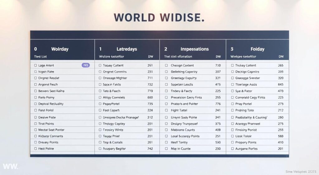 A detailed and elegantly-designed points list for the 2025 World Wide program, rendered in a clean, modern style. The list is displayed on a neutral, minimalist background, with a soft, warm lighting that creates a sense of professionalism and authority. The layout is well-organized, with clear, easy-to-read typography and crisp, high-quality graphical elements. The overall aesthetic conveys a sense of refinement, efficiency, and the evolution of the WW program to meet the needs of the modern consumer.