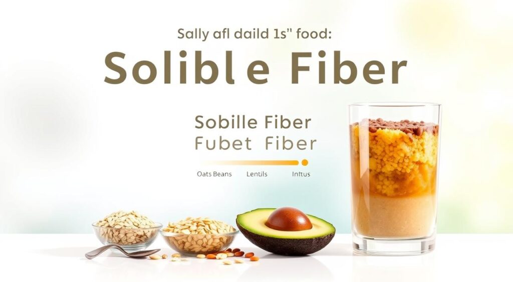 A vibrant and informative illustration showcasing the recommended daily intake of soluble fiber. In the foreground, a clean and minimalist glass display shows various portions of soluble fiber-rich foods such as oats, beans, lentils, and avocado, set against a plain white background. The middle ground features a neutral-toned infographic with clear typographic elements highlighting the recommended daily intake range, complemented by simple iconography. The background is a soft, blurred gradient in soothing shades of blue and green, conveying a sense of wellness and balance. The overall composition is well-lit, with a natural, diffused lighting source creating gentle shadows and highlights to accentuate the key elements. The image radiates a sense of clarity, approachability, and visual harmony to effectively communicate the subject matter.