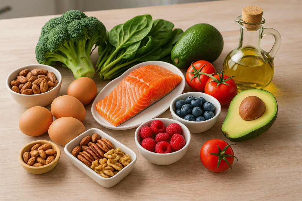 American couple preparing a healthy low carb low sugar diet USA meal with vegetables and lean protein.