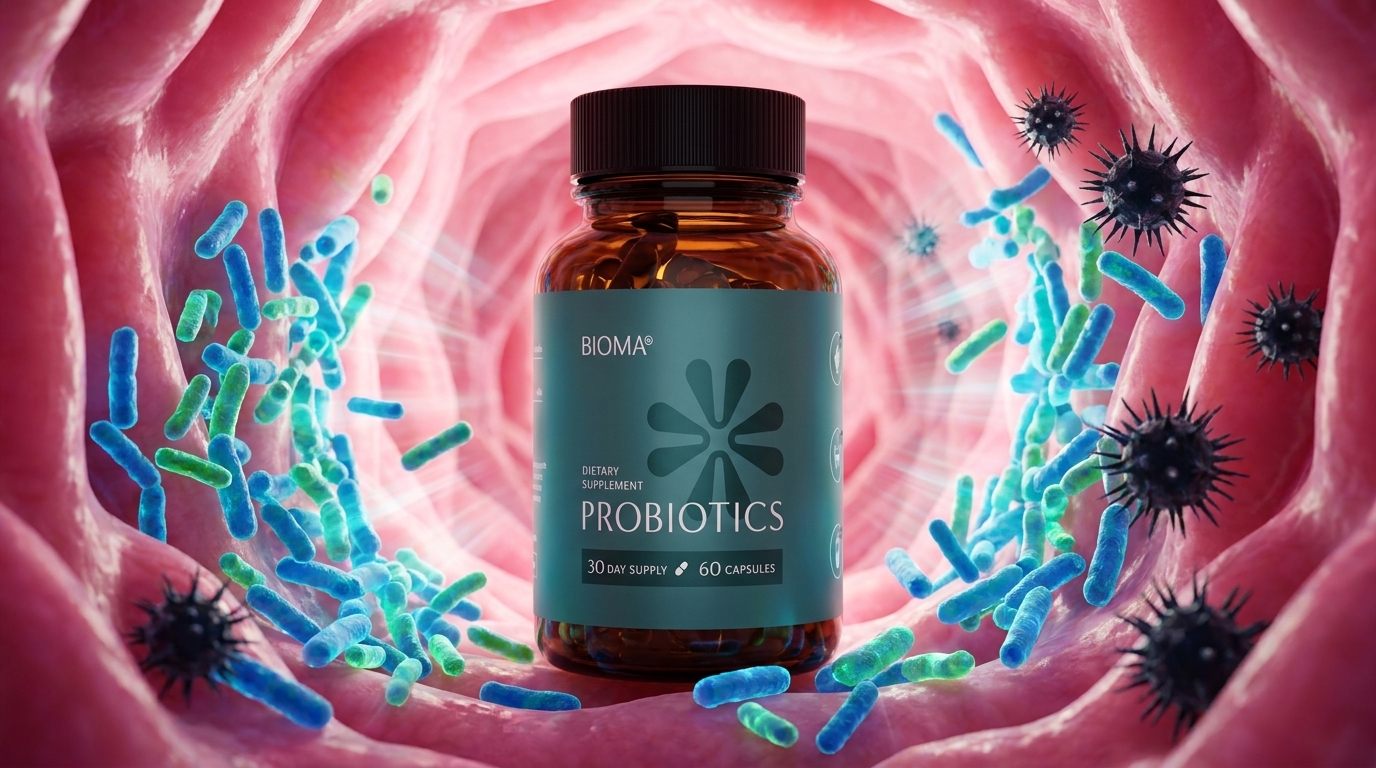 The precise synergy of Bioma's probiotic, prebiotic, and postbiotic matrix.