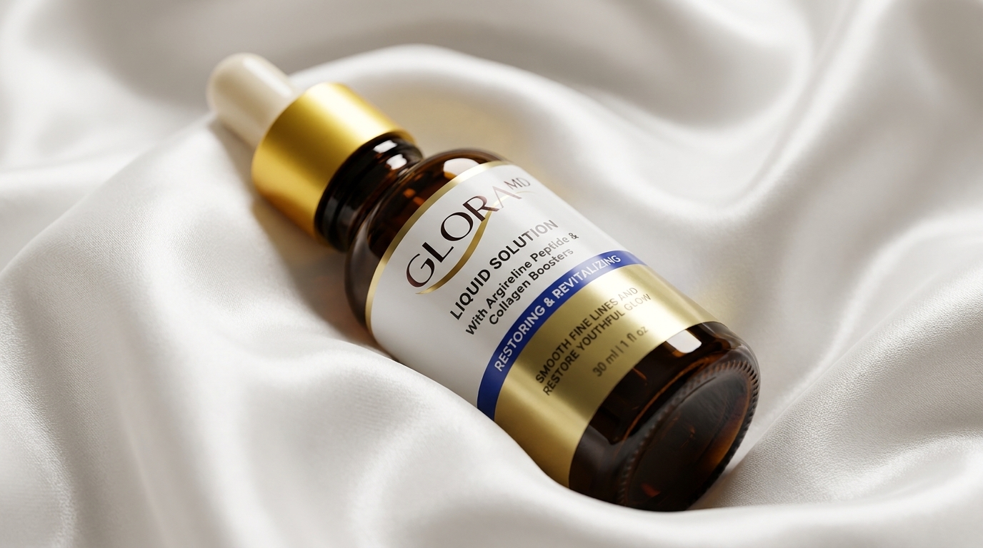GloraMD's premium amber glass bottle protects the delicate Argireline peptides from UV degradation.