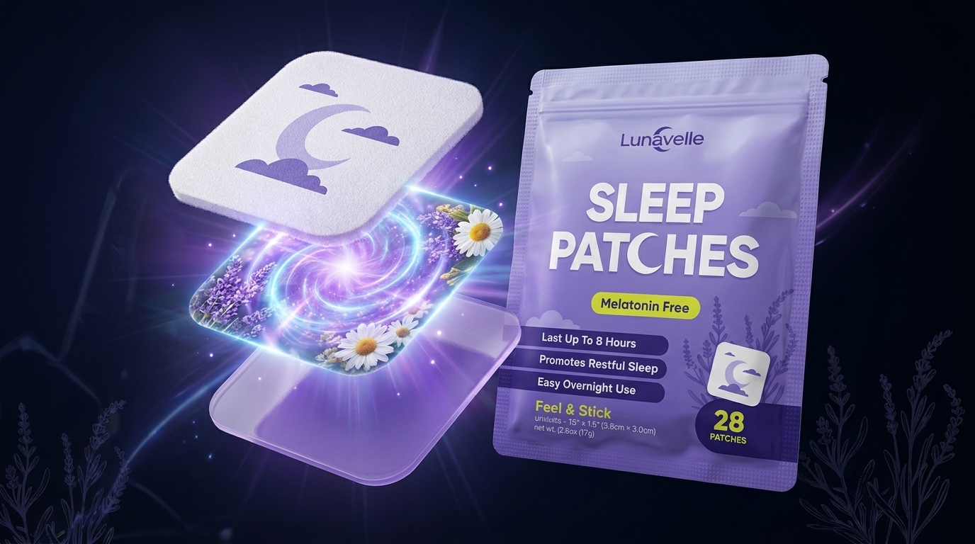Lunavelle's innovative 3-layer transdermal system ensures a steady, 8-hour release of calming botanicals.